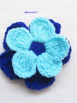 Bancrochet ดอกไม้ถักโครเชต์สองชั้น crochet Flowers น้ำเงิน 2.5 inch