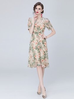 ชุดเดรสแฟชั่น ชุดกระโปรงยาว เดรสยาวลำลอง เดรสแขนสั้น