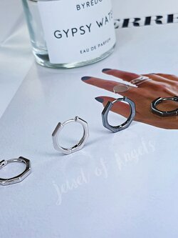 ต่างหูห่วงเงินแท้ S925 รุ่น Octagon ห่วงแปดเหลี่ยม สีเงิน สีดำ มินิมอล Silver925