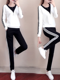 ชุดวอร์ม สูทเกาหลี Jumpsuit ชุดจั้มสูท ชุดเซท 2 ชิ้น ชุดกีฬาผู้หญิง ชุดออกกำลังกาย เสื้อกันหนาว ชุดวอร์มคู่