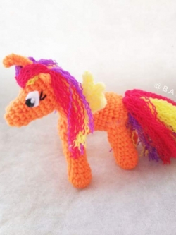 ม้าโพนี่ถัก pony amigurumi crochet ส้ม 4 นิ้ว