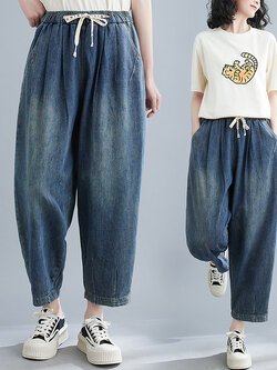 กางเกงยีนส์ญี่ปุ่น กางเกงยีนส์เอวยืด กางเกงยีนส์ขายาว By LZcotton and linen