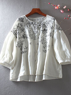 เสื้อลินิน เสื้อผ้าฝ้ายลินิน เสื้อเชิ้ตผ้าลินิน ปักลายสวยๆด้วยด้าย สไตล์VINTAGE BY Dreamroom