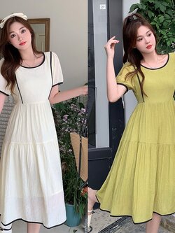 เดรสแขนสั้น มีไซส์ L-4XLอก 38-47 นิ้ว ใส่ได้ทั้งสาวหุ่นดีน่ารักจนถึงสาวอวบพลัสไซส์ จัดส่งฟรี! ทักแชทสั่งซื้อ