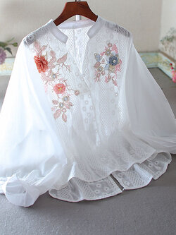 เสื้อลินิน เสื้อผ้าฝ้ายลินิน เสื้อเชิ้ตผ้าลินิน ปักลายสวยๆด้วยด้าย สไตล์VINTAGE