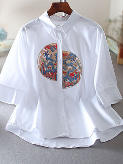 เสื้อลินิน เสื้อผ้าฝ้ายลินิน เสื้อเชิ้ตผ้าลินิน ปักลายสวยๆด้วยด้าย สไตล์VINTAGE