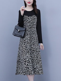 ชุดเดรสคนอ้วนแขนยาว ชุดเดรสคนอ้วนสไตล์เกาหลี เดรสแขนยาว