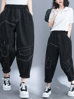 กางเกงยีนส์วินเทจ กางเกงขายาว By LZcotton and linen