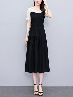 เดรสสีดำ ชุดเดรสคนอ้วน ชุดเดรสสาวพลัสไซส์ XL-5XL