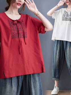 เสื้อลินินคนอ้วน เสื้อทีเชิ้ตคนอ้วนผู้หญิง เสื้อทีเชิ้ตตัวใหญ่ By Literary Plus size
