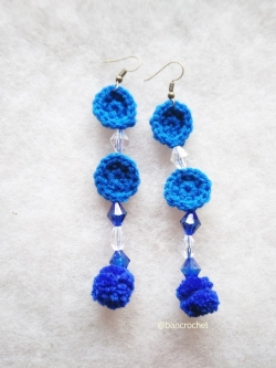  ต่างหูถักโครเชต์ crochet earrings สีน้ำเงิน 4-6 นิ้ว