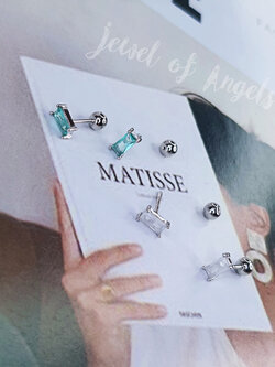 ต่างหูเงินแท้S925 รุ่น Chance ต่างหูคริสตัลสี่เหลี่ยม แป้นหลังบอล เงินแท้ทั้งชิ้น Silver925