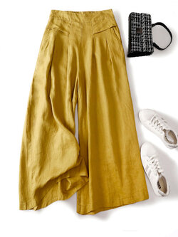 กางเกงผ้าลินิน กางเกงขายาว กางเกงผ้าลินินญี่ปุ่น กางเกงผ้าลินิน เอว ยางยืด By LZcotton and linen