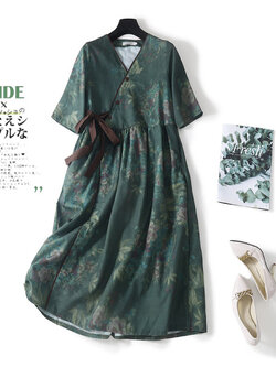 เดรสลินิน เดรสลินินเก๋ๆ เดรสผ้าฝ้าย เดรสลินินแขนสั้น ลายดอก BY LININ