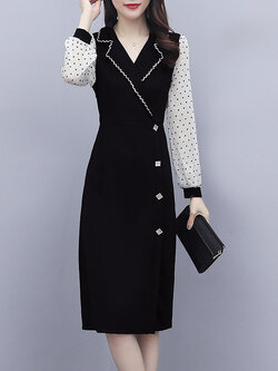 ชุดเดรสคนอ้วนแขนยาว ชุดเดรสคนอ้วนสไตล์เกาหลี เดรสแขนยาว