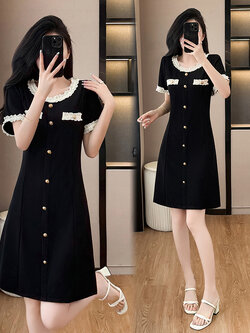 เดรสสีดำ ชุดเดรสคนอ้วน ชุดเดรสสาวพลัสไซส์ XL-5XL