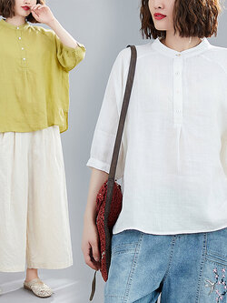 เสื้อผ้าฝ้าย เสื้อผ้าลินิน สไตล์ฤดูร้อน BY Lian Zhi Cotton and linen art สไตล์VINTAGE มีขนาดไซส์อกประมาณ 35-40 นิ้ว