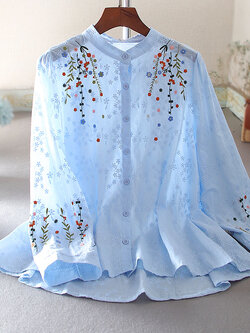 เสื้อลินิน เสื้อผ้าฝ้ายลินิน เสื้อเชิ้ตผ้าลินิน ปักลายสวยๆด้วยด้าย สไตล์VINTAGE