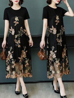 เดรสแขนสั้น มีไซส์ L-5XLอก 38-48 นิ้ว