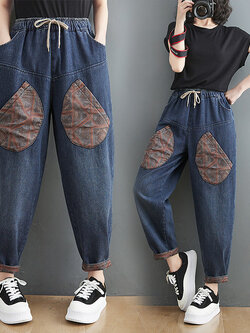 กางเกงยีนส์ญี่ปุ่น กางเกงยีนส์เอวยืด กางเกงยีนส์ขายาว By LZcotton and linen