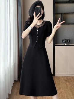 เดรสสีดำ ชุดเดรสคนอ้วน ชุดเดรสสาวพลัสไซส์ XL-5XL