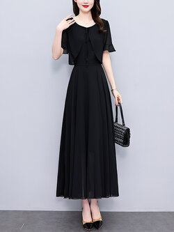 เดรสสีดำ ชุดเดรสคนอ้วน ชุดเดรสสาวพลัสไซส์ XL-5XL