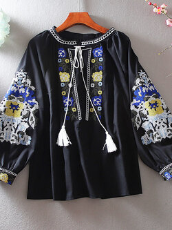 เสื้อลินิน เสื้อผ้าฝ้ายลินิน เสื้อเชิ้ตผ้าลินิน ปักลายสวยๆด้วยด้าย สไตล์VINTAGE