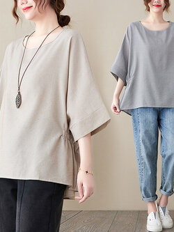 เสื้อลินินคนอ้วน เสื้อทีเชิ้ตคนอ้วนผู้หญิง เสื้อทีเชิ้ตตัวใหญ่ By Literary Plus size