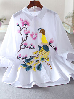 เสื้อลินิน เสื้อผ้าฝ้ายลินิน เสื้อเชิ้ตผ้าลินิน ปักลายสวยๆด้วยด้าย สไตล์VINTAGE