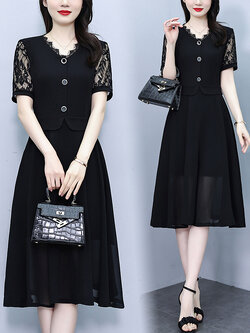 เดรสสีดำ ชุดเดรสคนอ้วน ชุดเดรสสาวพลัสไซส์ XL-5XL