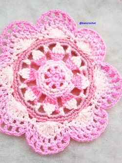 Bancrochet ที่รองแก้วถักโครเชต์ crochet coasters หลากสี 4 นิ้ว