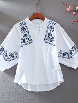 เสื้อลินิน เสื้อผ้าฝ้ายลินิน เสื้อเชิ้ตผ้าลินิน ปักลายสวยๆด้วยด้าย สไตล์VINTAGE BY Dreamroom