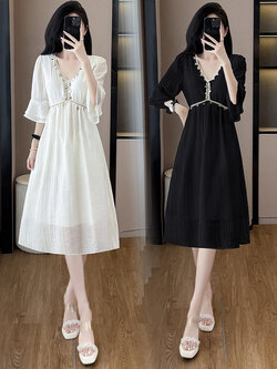 เดรสสีดำ ชุดเดรสคนอ้วน ชุดเดรสสาวพลัสไซส์ XL-5XL