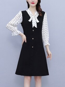 ชุดเดรสคนอ้วนแขนยาว ชุดเดรสคนอ้วนสไตล์เกาหลี เดรสแขนยาว