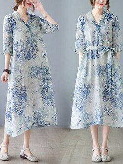 เดรสลินิน เดรสลินินเก๋ๆ เดรสผ้าฝ้าย เดรสลินินแขนสั้น ลายดอก BY LININ