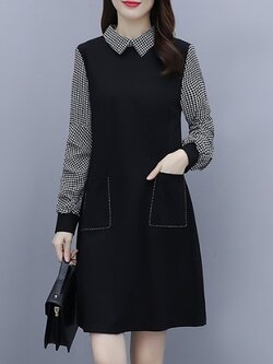 ชุดเดรสคนอ้วนแขนยาว ชุดเดรสคนอ้วนสไตล์เกาหลี เดรสแขนยาว