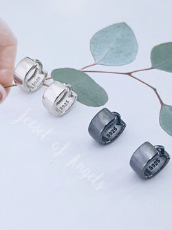 ต่างหูห่วงเล็กเงินแท้ S925 รุ่น Prosper ห่วงหนา สูง 10mm สีเงิน สีดำ ตุ้มหูห่วง เงินแท้ทั้งชิ้น Silver925