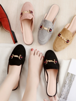 คัทชู เปิดส้นเท้า รองเท้าคัทชูผู้หญิงส้นเตี้ย รองเท้าส้นเตี้ยใส่สบาย รองเท้าส้นเตี้ยหัวแหลม