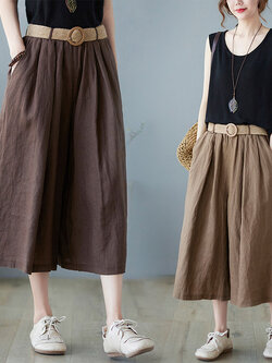 กางเกงผ้าลินิน กางเกงขายาว กางเกงผ้าลินินญี่ปุ่น กางเกงผ้าลินิน เอว ยางยืด By LZcotton and linen