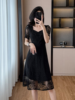 เดรสสีดำ ชุดเดรสคนอ้วน ชุดเดรสสาวพลัสไซส์ XL-5XL