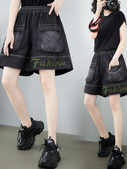 กางเกงยีนส์ขาสั้น กางเกงขาสั้น กางเกงขาสั้นเอวยืด By LZcotton and linen