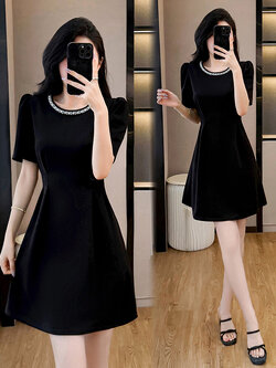 เดรสสีดำ ชุดเดรสคนอ้วน ชุดเดรสสาวพลัสไซส์ XL-5XL