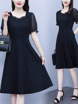 เดรสสีดำ ชุดเดรสคนอ้วน ชุดเดรสสาวพลัสไซส์ XL-5XL