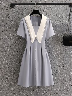 เดรสแขนสั้น มีไซส์ L-4XLอก 38-47 นิ้ว ใส่ได้ทั้งสาวหุ่นดีน่ารักจนถึงสาวอวบพลัสไซส์