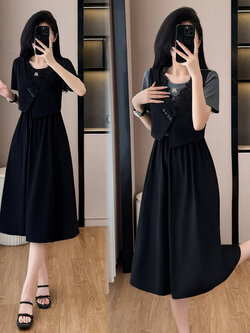 เดรสสีดำ ชุดเดรสคนอ้วน ชุดเดรสสาวพลัสไซส์ XL-5XL