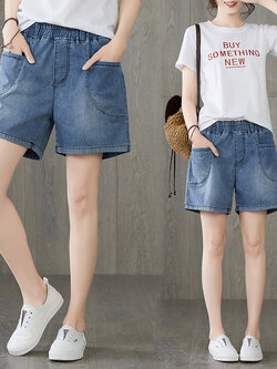 กางเกงยีนส์เอวยืด กางเกงยีนส์ขาสั้น กางเกงยีนส์ญี่ปุ่น By LZcotton and linen