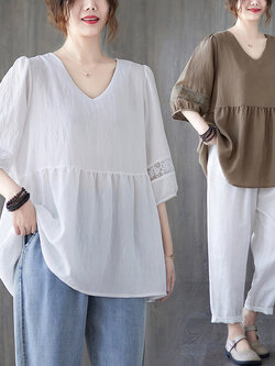 เสื้อลินินคนอ้วน เสื้อทีเชิ้ตคนอ้วนผู้หญิง เสื้อทีเชิ้ตตัวใหญ่ By Literary Plus size
