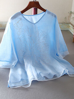 เสื้อลินิน เสื้อผ้าฝ้ายลินิน เสื้อเชิ้ตผ้าลินิน ปักลายสวยๆด้วยด้าย สไตล์VINTAGE