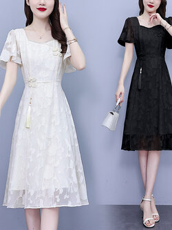 เดรสสีดำ ชุดเดรสคนอ้วน ชุดเดรสสาวพลัสไซส์ XL-5XL