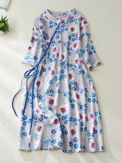 เดรสลินิน เดรสลินินเก๋ๆ เดรสผ้าฝ้าย เดรสลินินแขนสั้น ลายดอก BY LININ